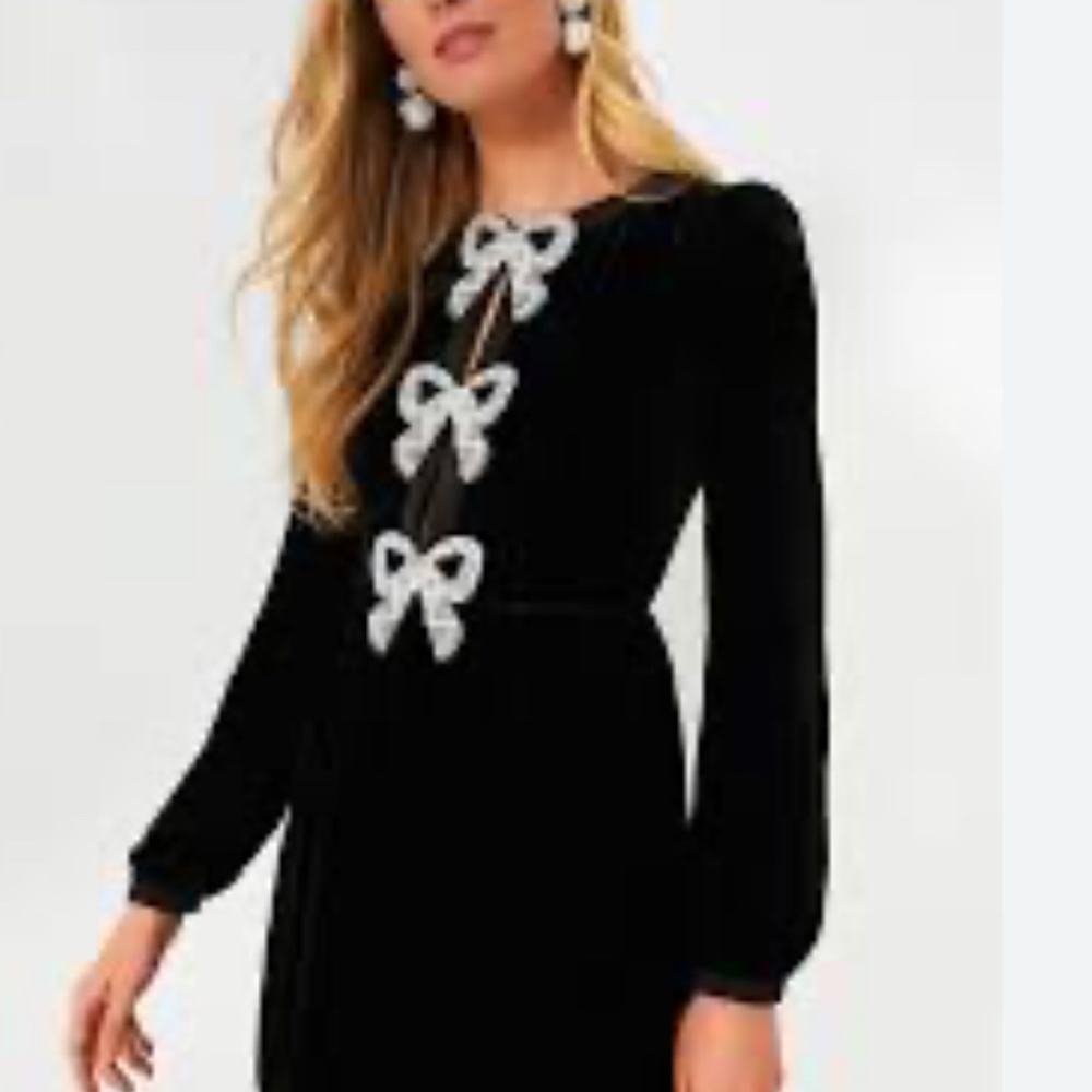 ISO saloni black bow mini dress
